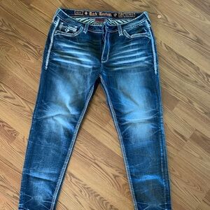 Rock Revival Men’s Distressed Dark Blue Skinny Jeans